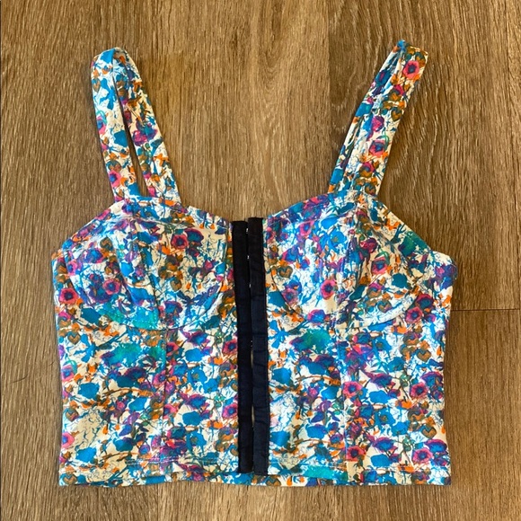 Nollie Fitted Bustier Tank Top in White and Blue - Picture 1 of 4